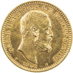 SWEDEN: Oscar II, 1872-1907, AV 20 kronor, 1902. UNC