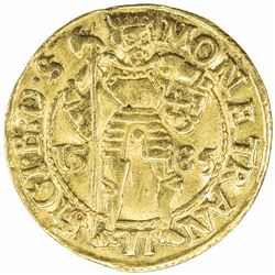 TRANSYLVANIA: Sigismund Bathory, 1581-1602, AV ducat (3.44g), Hermannstadt, 1585. VF-EF