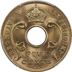 EAST AFRICA: George VI, 1936-1952, AE 5 cents, 1939-KN. PCGS SP