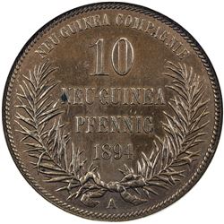 GERMAN NEW GUINEA: Wilhelm II, 1888-1914, AE 10 pfennig, 1894-A. NGC AU58