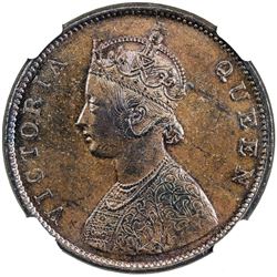 BRITISH INDIA: Victoria, Queen, 1837-1876, AE 1/2 anna, 1862(m). NGC MS63