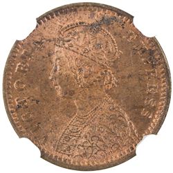 BRITISH INDIA: Victoria, Empress, 1876-1901, AE 1/12 anna, 1892(c). NGC MS64