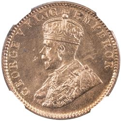 BRITISH INDIA: George V, 1910-1936, AE 1/4 anna, 1916(c). NGC MS64