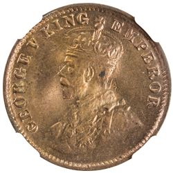 BRITISH INDIA: George V, 1910-1936, AE 1/4 anna, 1920(c). NGC MS64