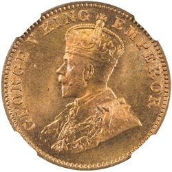 BRITISH INDIA: George V, 1910-1936, AE 1/4 anna, 1930(b). NGC MS67
