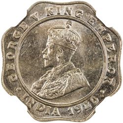 BRITISH INDIA: George V, 1910-1936, copper-nickel 4 annas, 1920(b). NGC MS63
