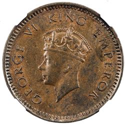 BRITISH INDIA: George VI, 1936-1947, AE 1/2 pice, 1938(c). NGC AU53