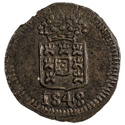 GOA: Maria II, 1834-1853, AE 3 reis, 1848, KM-257, NGC graded MS62