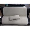 Image 1 : BLACK & BEIGE LEATHER RECLINING SOFA & MATCHING THROW PILLOW
