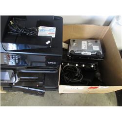 2 PRINTERS/BOX OF MISC ELECTRONICS