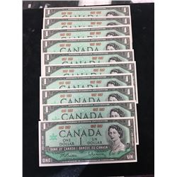 1967 BANK OF CANADA $1 NOTES LOT OF 10 NOTES!!