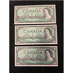 1954 BANK OF CANADA $1 NOTES! 3 IN SEQUENCE!