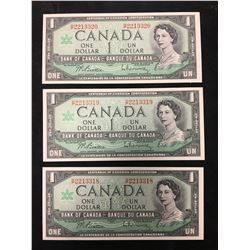 1967 BANK OF CANADA $1 NOTES LOT OF 3 IN SEQUENCE!