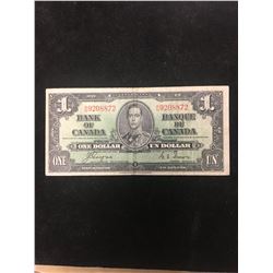 1937 BANK OF CANADA $1 NOTE! WIDE PANEL!