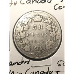 1872H CANADA 50 CENTS! RE-PUNCHED N/A/ IN CANADA!