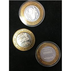 LOT OF 3 SILVER GAMBLING TOKENS!LIMITED EDITION TOKENS!