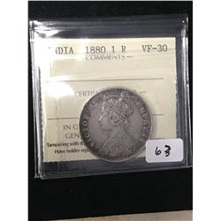 1880 INDIA 1 RUPEE ICCS GRADED VF-30!