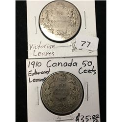 1910 CANADA 50 CENTS LOT OF 2 COINS! EDWARD LVE AND VIC LVES!
