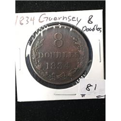 1834 GUERNSEY 8 DOULES BRONZE COIN!