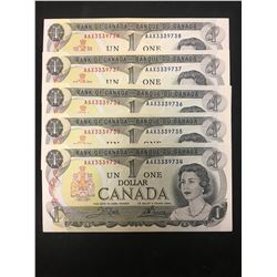 1973 AAX BANK OF CANADA $1 REPLACEMENT NOTES! OT OF 5 IN SEQUENCE!