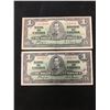 Image 1 : 1937 BANK OF CANADA $1 NOTES! LOT OF 2 NOTE! WIDE PANEL!