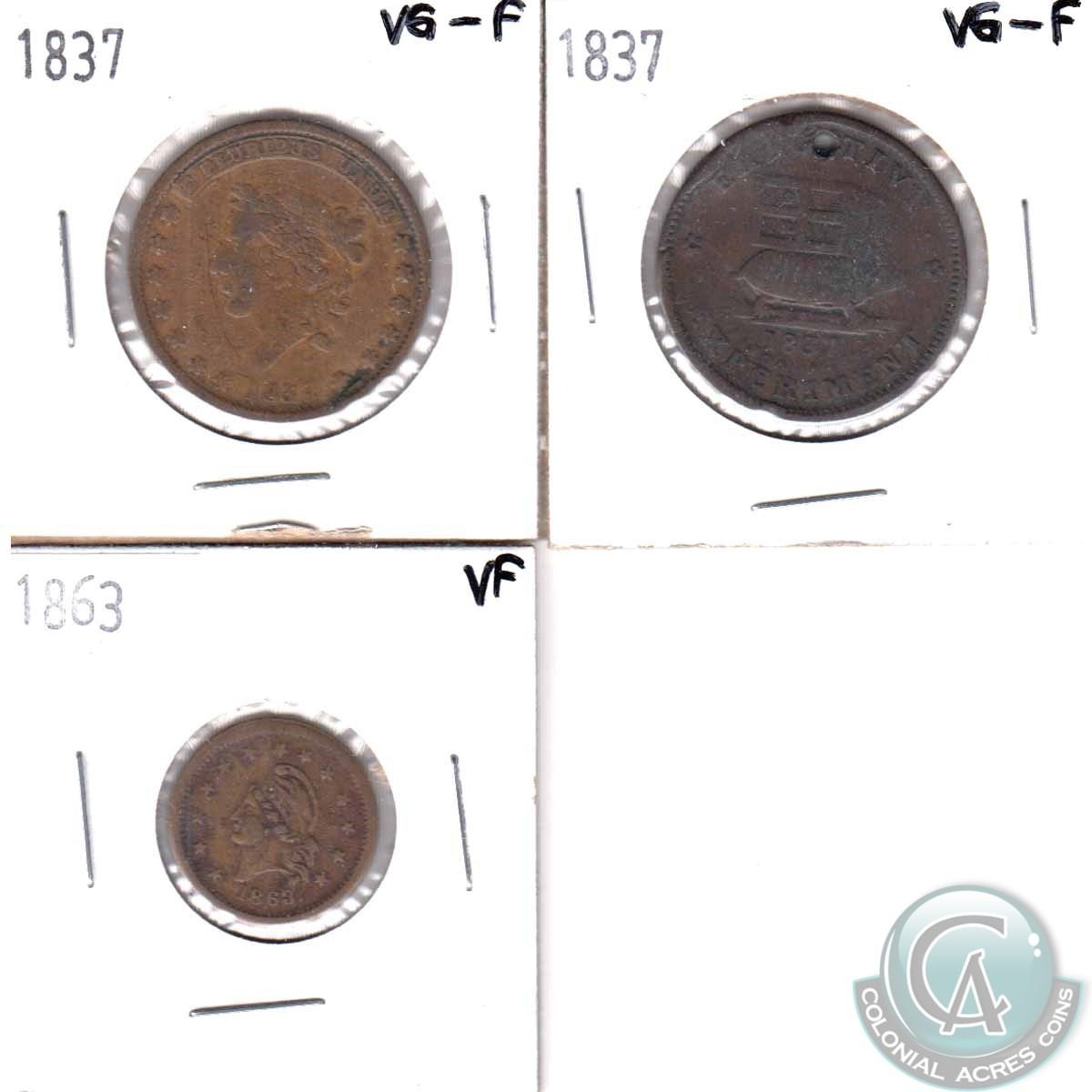 Lot of 3x USA Tokens. You will receive 1837 Mint Drop Hard Times Token ...