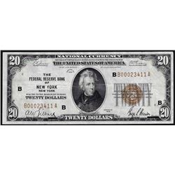 1929 $20 The Federal Reserve Bank of New York National Currency Note