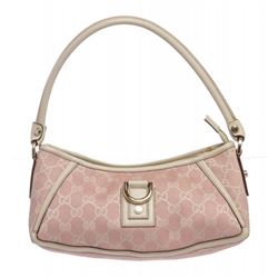 Gucci Pink White Canvas Monogram Small Abbey Shoulder Bag