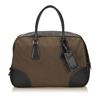Image 1 : Prada Brown Canvas Fabric Black Leather Double Handle Bag