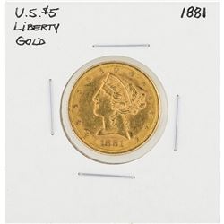 1881 $5 Liberty Head Half Eagle Gold Coin
