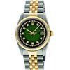 Image 7 : Rolex Mens 36mm Two Tone Yellow Gold Green Vignette String Diamond DateJust Wris