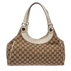 Gucci Brown Monogram Canvas Beige Leather Trim Shoulder Handbag