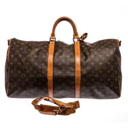 Louis Vuitton Monogram Canvas Leather Keepall 55 cm Bandouliere Duffle Bag Lugga