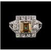 Image 2 : 1.20 ctw Fancy Light Brown Diamond and White Sapphire Ring - Platinum