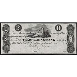 Reprint 1823 $2 Tradesmen's Bank Obsolete Note
