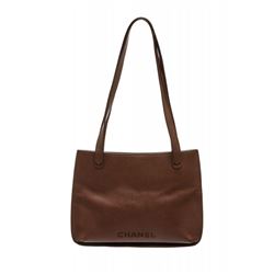 Chanel Brown Textured Leather Double Handle Shoulder Bag