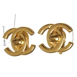 Chanel Gold Turn Lock CC Logo Clip On Earrings