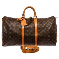 Louis Vuitton Monogram Canvas Leather Keepall 55 cm Bandouliere Duffle Bag Lugga