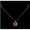 Image 2 : 14KT Rose Gold 2.25 ctw Tourmaline and Diamond Pendant With Chain