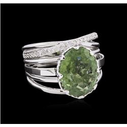 4.70 ctw Green Tourmaline and Diamond Ring - 14KT White Gold