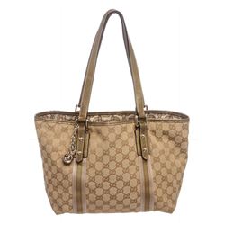 Gucci Brown Beige Monogram Canvas Leather Small Jolicoeur Tote Bag