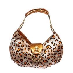 Cesare Paciotti Orange Metallic Leather Leopard Print Small Shoulder Handbag