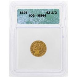 1926 $2 1/2 Indian Head Quarter Eagle Gold Coin ICG MS64