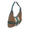Image 4 : Gucci Beige Teal Canvas Leather Monogram Horsebit Hobo Bag