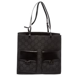Gucci Black Canvas Leather Monogram Double Pocket Shoulder Bag