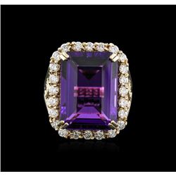 14KT Yellow Gold 14.20 ctw Amethyst and Diamond Ring