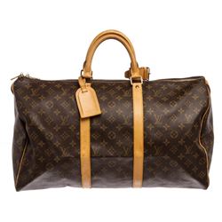 Louis Vuitton Monogram Canvas Leather Keepall 50 cm Duffle Bag Luggage