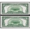 Image 2 : Lot of (2) 1953A $5 Silver Certificate Notes