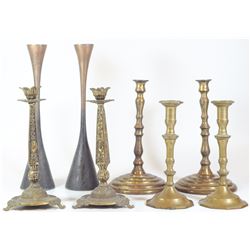 Collection of 4 pairs of old Israeli Shabbat candlesticks