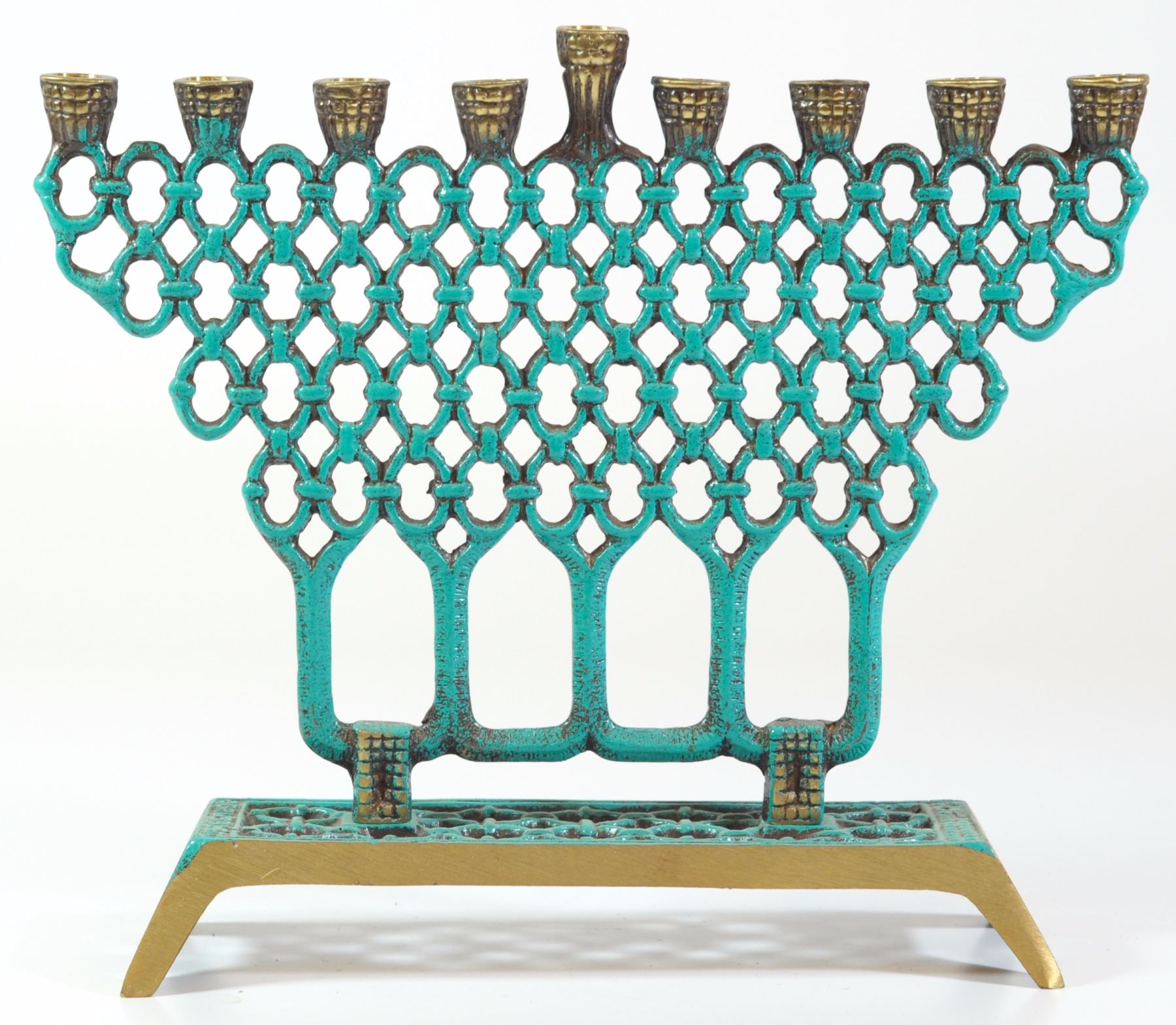 Old Israeli Brass Backplate Hanukkah Menorah Lamp